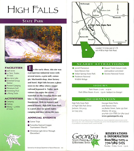 High Falls State Park brochure